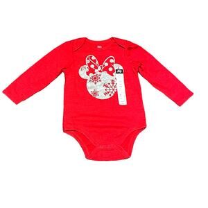 Disney Baby One Piece Holiday Christmas Minnie Mouse Glitter 18m New